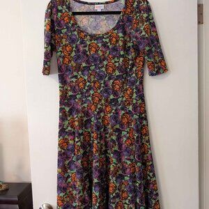Lularoe Nicole Fit and Flare neon floral dress